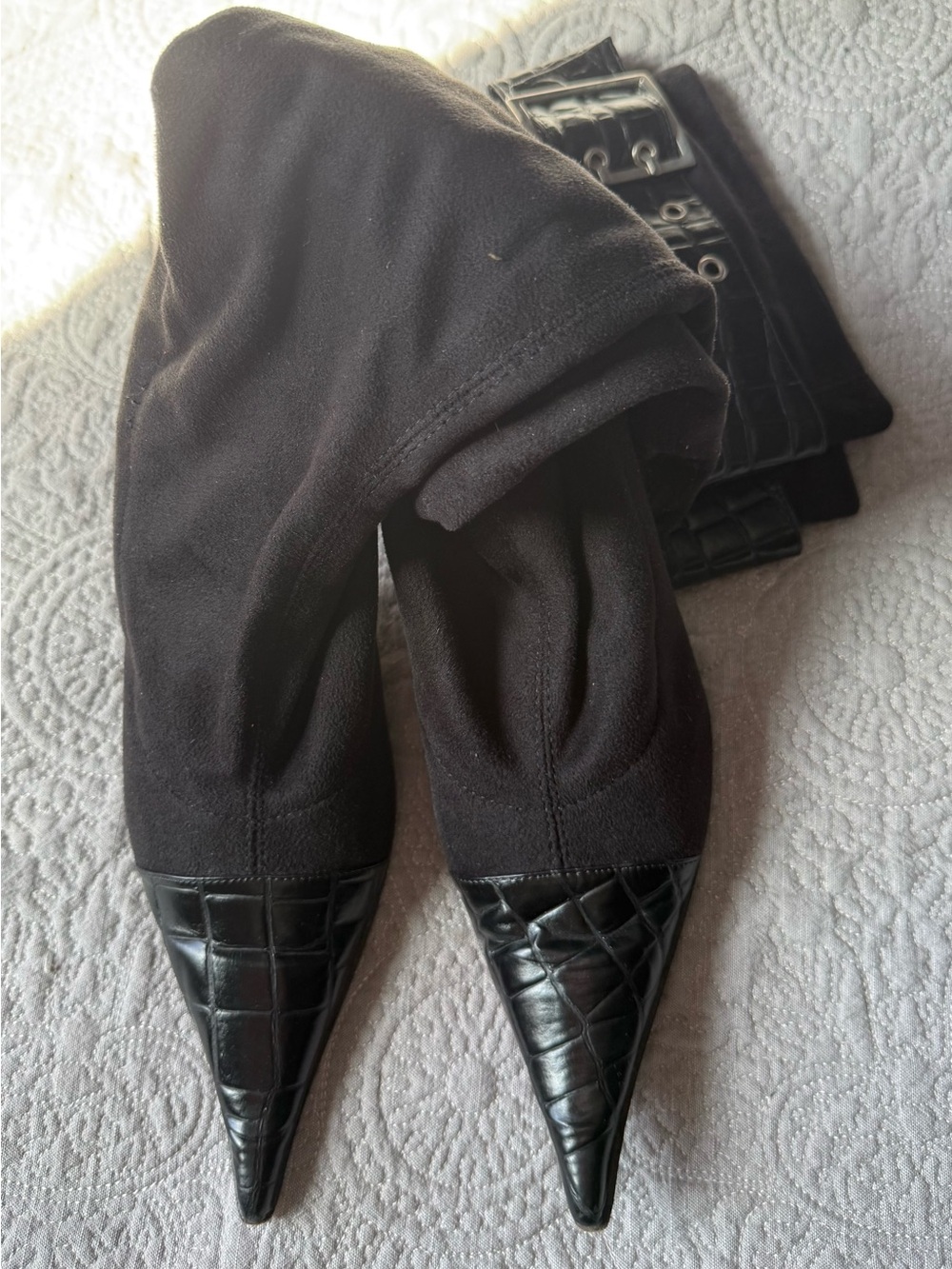 Privileged Black Croc-Embossed Pointed Toe Heeled Boots